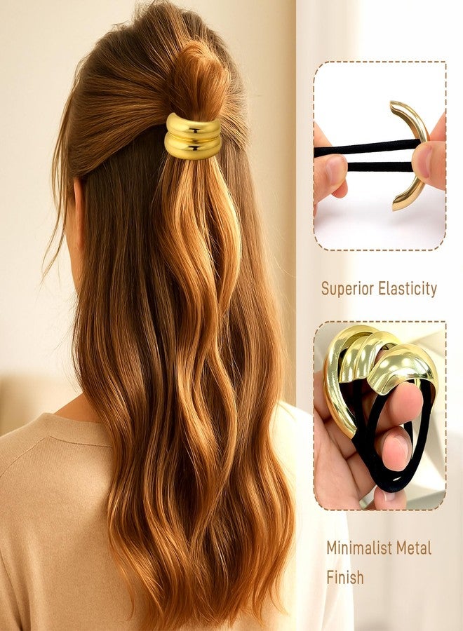 Brvlsoc 3PCS Gold Metal Hair Bands – Elegant Geometric Ponytail Cuff Holders for Thick Hair, Durable No-Damage Hair Accessories - Image 3